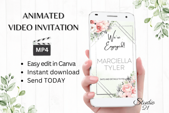 Announce Your Love Story: The Pink Engagement Announcement W1274B Template