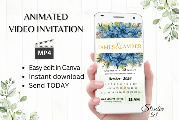 Christmas Wedding Invitation W8216B: A Festive Digital Template