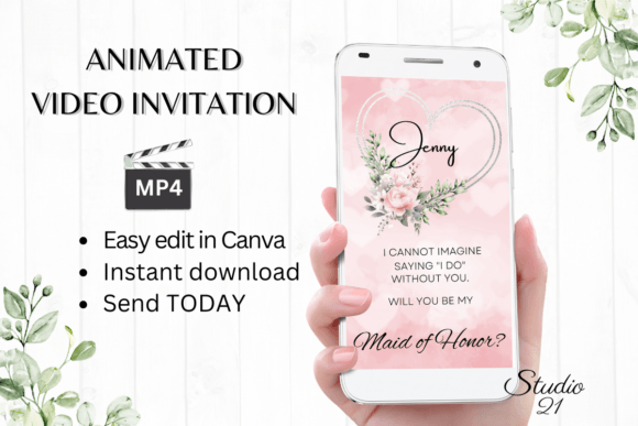 Elegant Pink Rose Maid of Honor Proposal Invitation