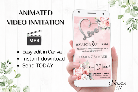 Elegant Pink Roses Wedding Brunch Invite W9271