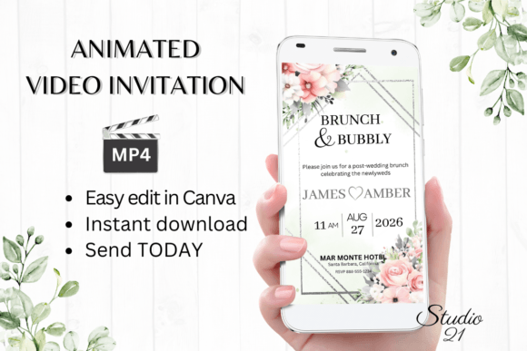 Modern Romance: The Pink Roses Wedding Brunch Invite W9274