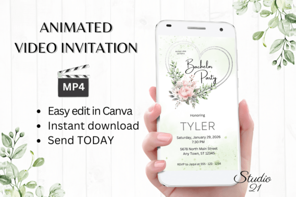 Pink Roses Bachelor Party Invite W5278: Instant Digital Celebration