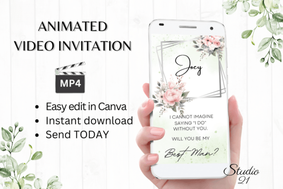 Pink Roses Best Man Proposal W3272BM: A Touch of Elegance for Your Digital Invitations