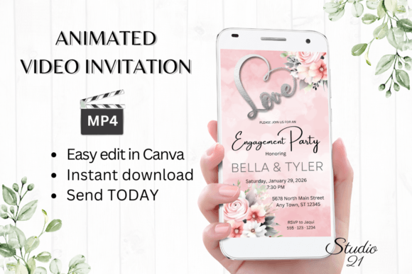 Pink Roses Engagement Party Invite: Elegant Digital Templates