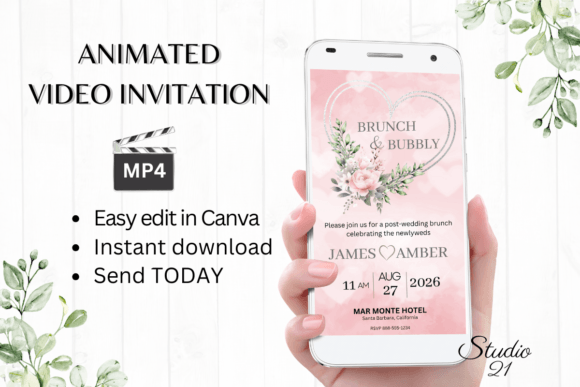 Pink Roses Wedding Brunch Invite W9279: Your Animated Celebration