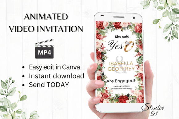 Red Roses Engagement Announcement W1440B: A Guide to This Romantic Digital Template