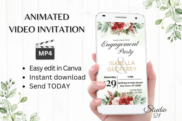 Red Roses Engagement Party Invite: Instant Elegance for Your Big Announcement