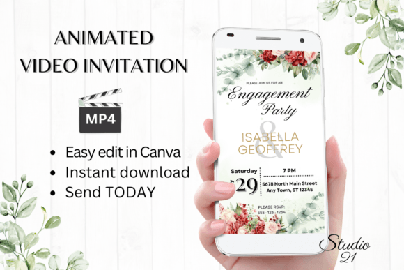 Red Roses Engagement Party Invite W1442: Your Instant Digital Evite