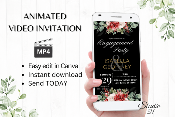 Red Roses Engagement Party Invite W1449: Your Digital Evite Solution