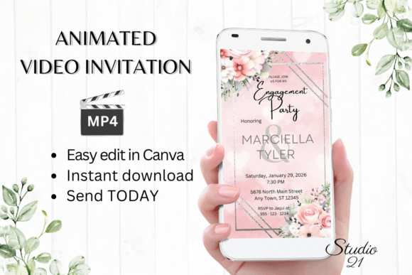 Stunning Pink Roses Engagement Party Invites