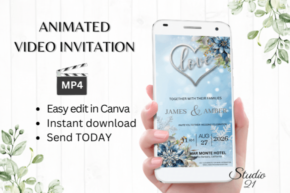 Winter Wedding Invitation W8250: A Digital Template for Effortless Elegance