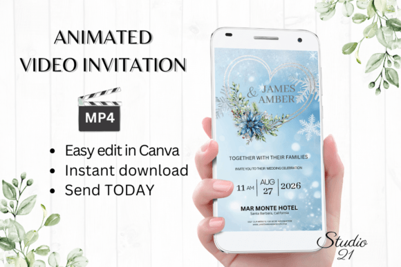 Winter Wedding Invitation W8258: Editable Animated Template